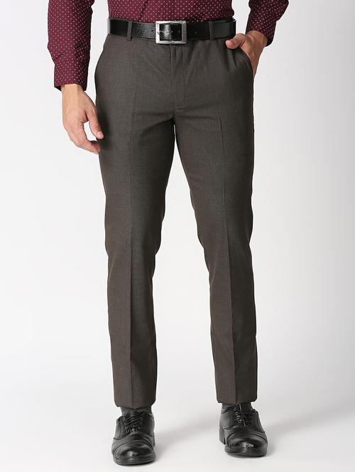 brown solid formal trouser - 18480868 - Very Small Image - 1