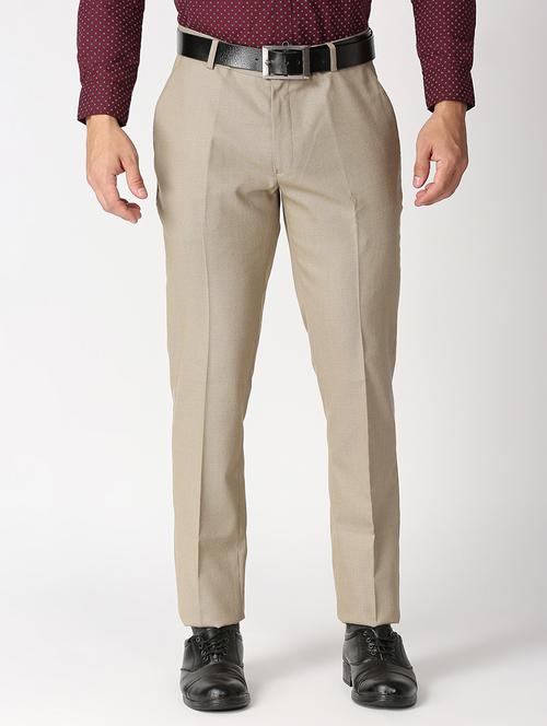 beige solid formal trouser - 18480871 - Very Small Image - 1