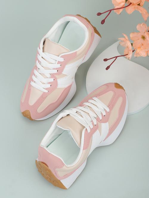 women pink lace-up sports shoe - 18481063 - Very Small Image - 1