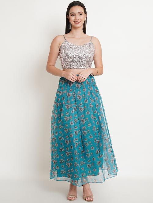 sequined top with floral print skirt - 18481329 - Very Small Image - 1