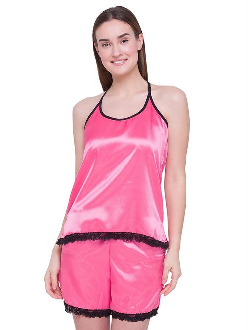 pink solid nightwear shorts set  - 18481820 - Very Small Image - 1
