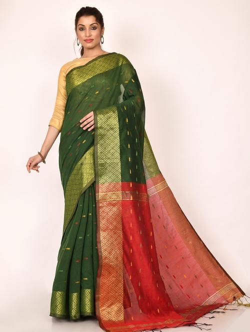 golden zari work handloom saree with blouse - 18482045 - Very Small Image - 1
