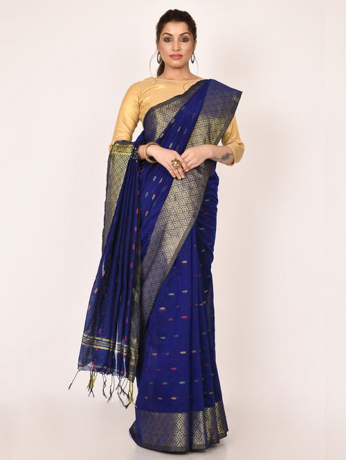 golden zari work handloom saree with blouse - 18482046 - Very Small Image - 1