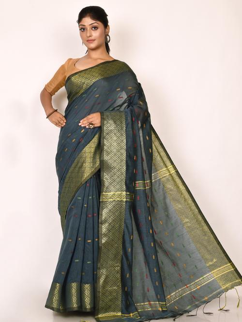 golden zari work handloom saree with blouse - 18482047 - Very Small Image - 1
