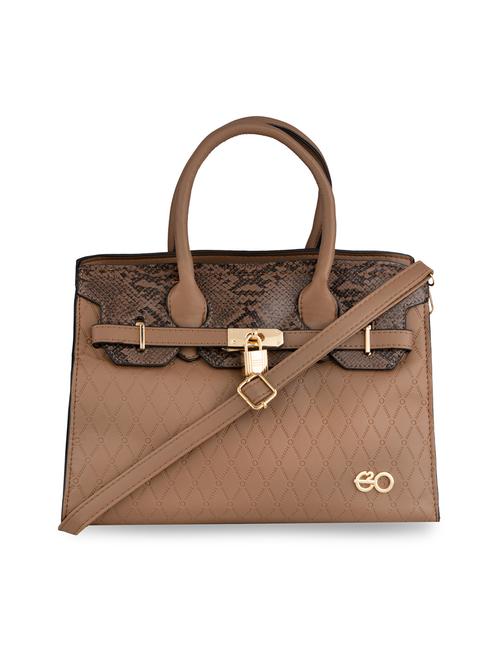 brown textured regular handbag - 18482259 - Very Small Image - 1