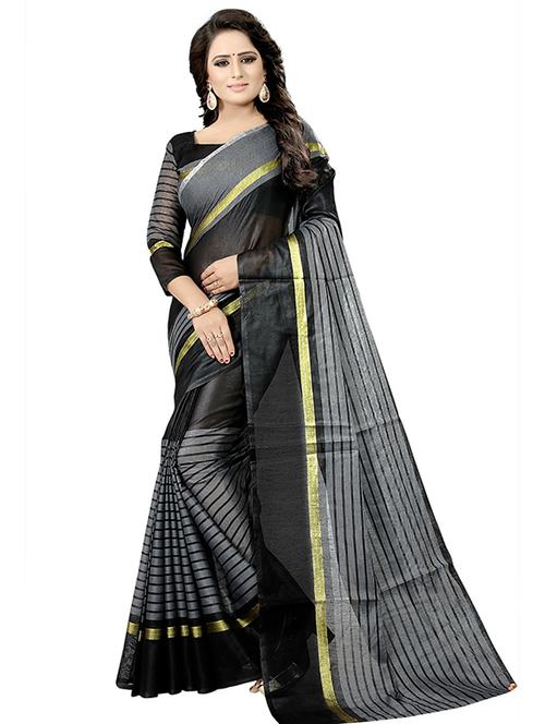 women's stripes black colored saree with blouse - 18482400 - Very Small Image - 1