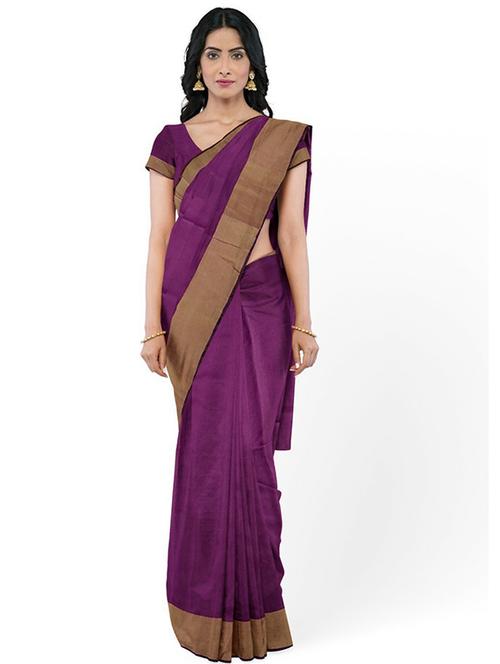 women's bordered purple colored saree with blouse - 18482520 - Very Small Image - 1