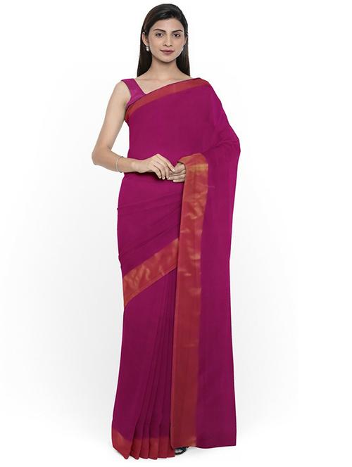 women's solid magenta colored saree with blouse - 18482564 - Very Small Image - 1