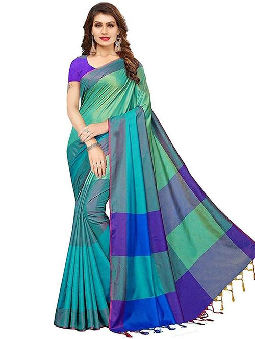 color-blocked woven saree with blouse - 18482773 - Very Small Image - 1