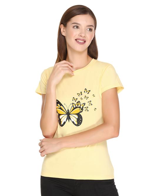 women's chest print round neck t-shirt - 18483389 - Very Small Image - 1