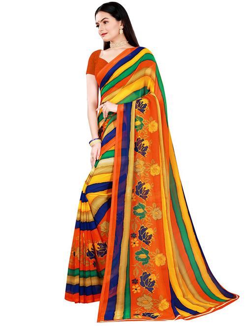 women's stripes multi colored saree with blouse - 18484879 - Very Small Image - 1