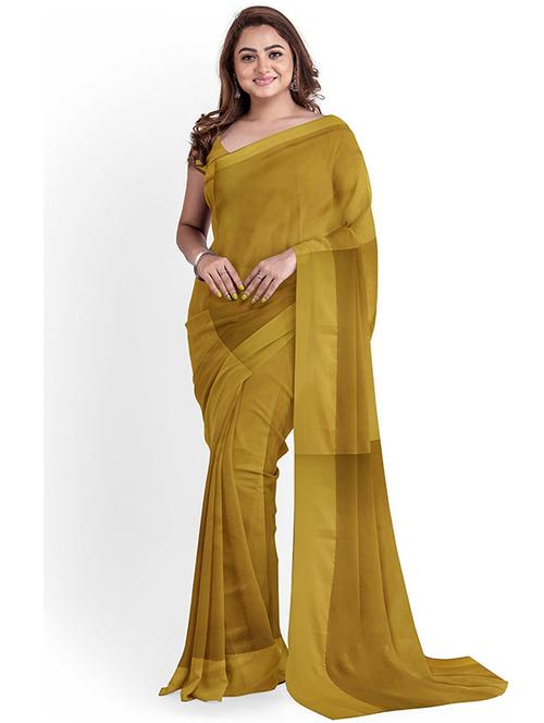 women's solid beige colored saree with blouse - 18485018 - Very Small Image - 1