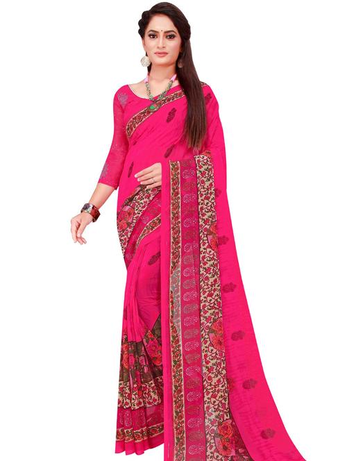 women's printed pink colored saree with blouse - 18485735 - Very Small Image - 1