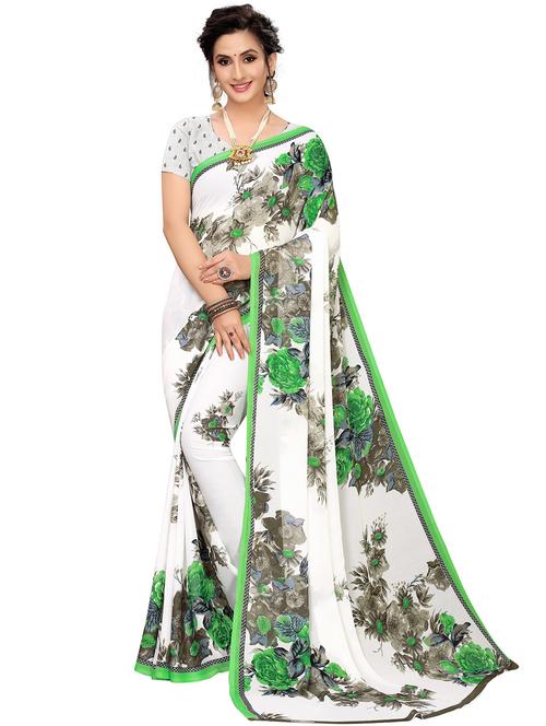women's floral green colored saree with blouse - 18488163 - Very Small Image - 1
