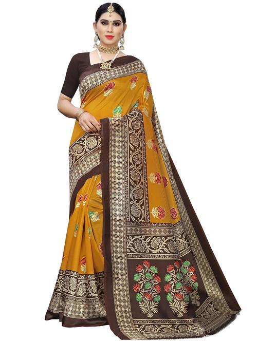 mustard bordered saree with blouse - 18488231 - Very Small Image - 1