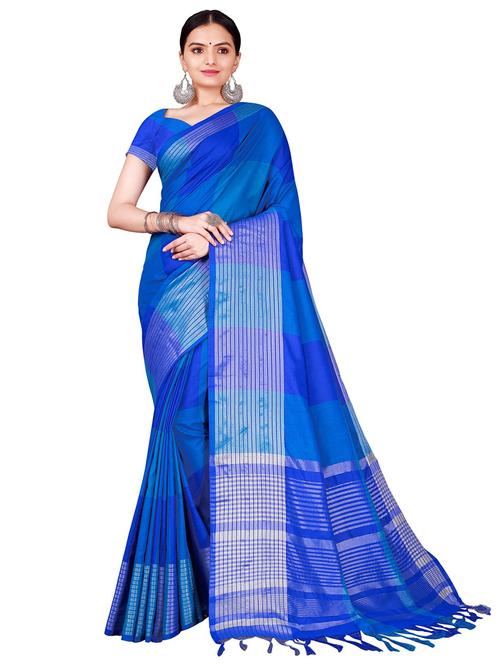women's checks royal blue colored saree with blouse - 18488523 - Very Small Image - 1