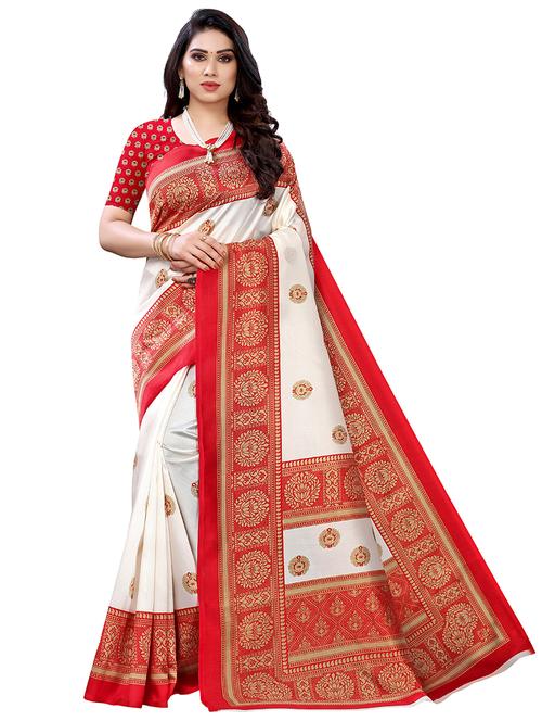 women's self design white colored saree with blouse - 18488532 - Very Small Image - 1