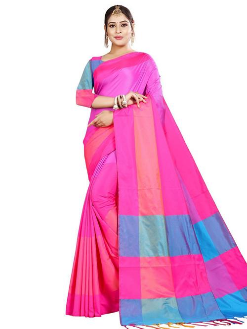 tassels detailed color block saree with blouse - 18488856 - Very Small Image - 1