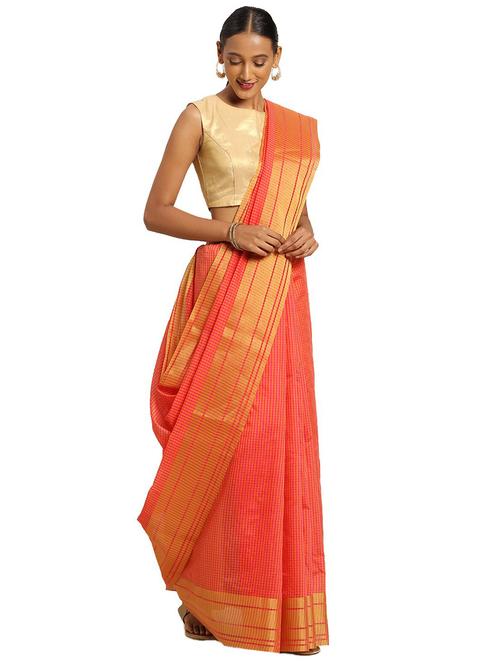 women's self design orange colored saree with blouse - 18490152 - Very Small Image - 1