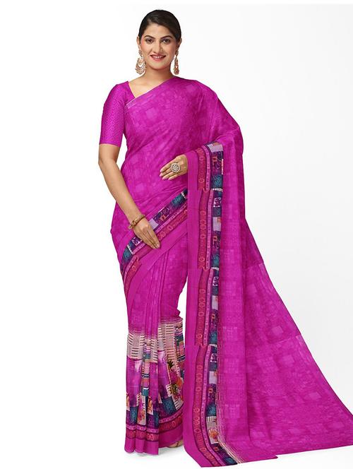 women's floral pink colored saree with blouse - 18492198 - Very Small Image - 1