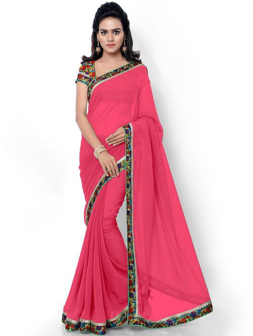 lace bordered plain saree  with blouse - 18492292 - Very Small Image - 1