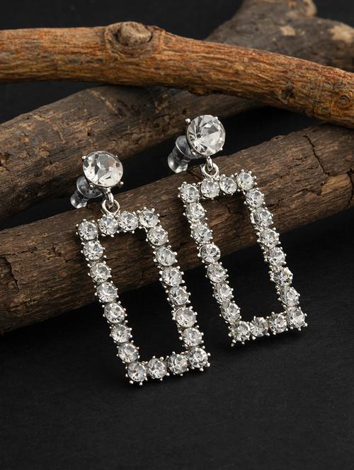 silver plated diamond crafted contemporary drop earring - 18498387 - Very Small Image - 1