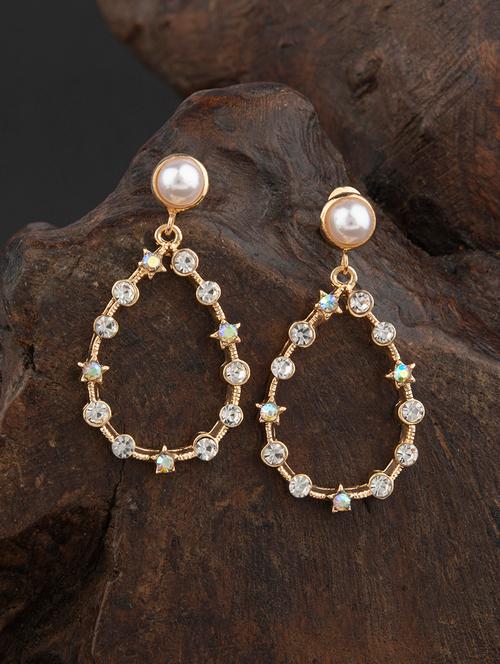 gold plated pearl crafted contemporary drop earring - 18498392 - Very Small Image - 1