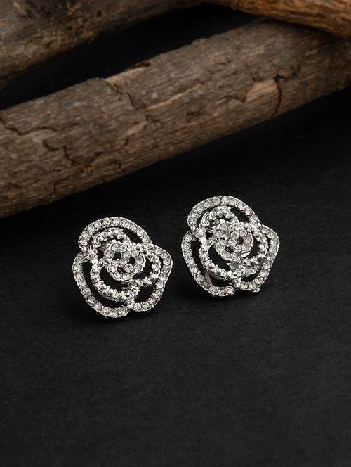 contemporary silver toned embellished with cz diamond stud earring - 18498414 - Very Small Image - 1
