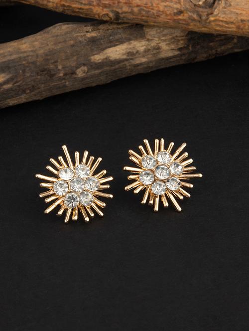 Contemporary Gold Toned With White Diamond Stud Earring - 18498416 - Very Small Image - 1