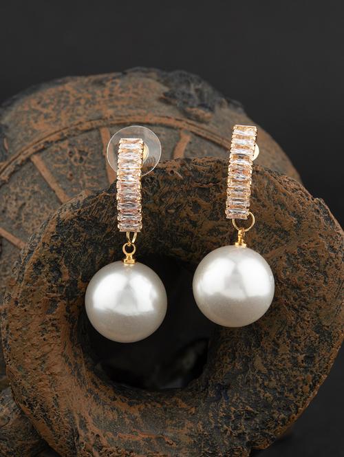 gold plated stones crafted contemporary drop earring - 18498425 - Very Small Image - 1