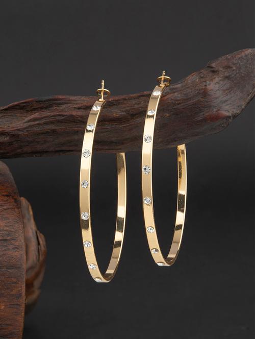  contemporary golden plated embellished with diamond hoop earring - 18498461 - Very Small Image - 1