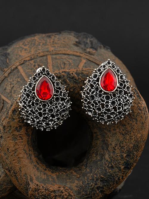  contemporary silver toned embellished with cz diamond stud earring - 18498473 - Very Small Image - 1