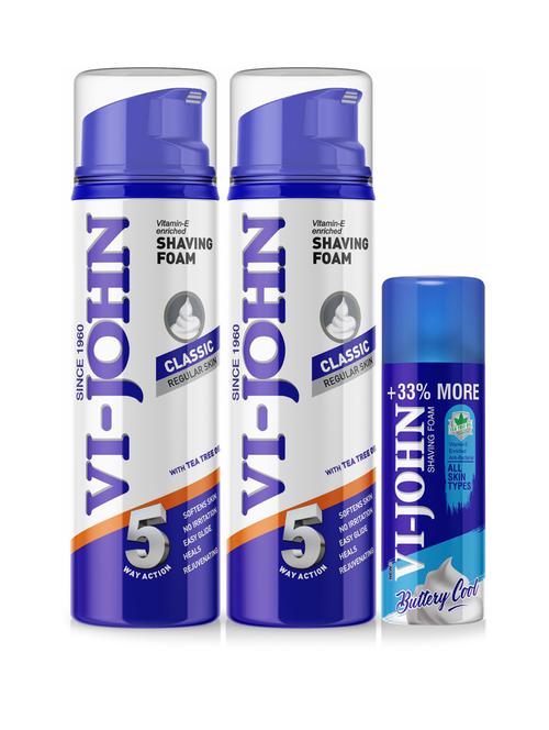 vi-john shaving foam classic 200 g  (pack of 2) & all skin type 100 g  (500 g) - 18498938 - Very Small Image - 1