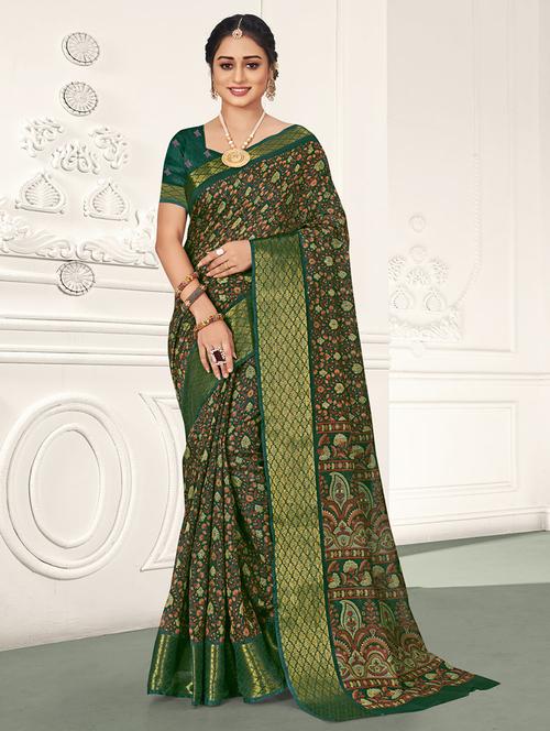 women's floral dark green colored saree - 18499402 - Very Small Image - 1