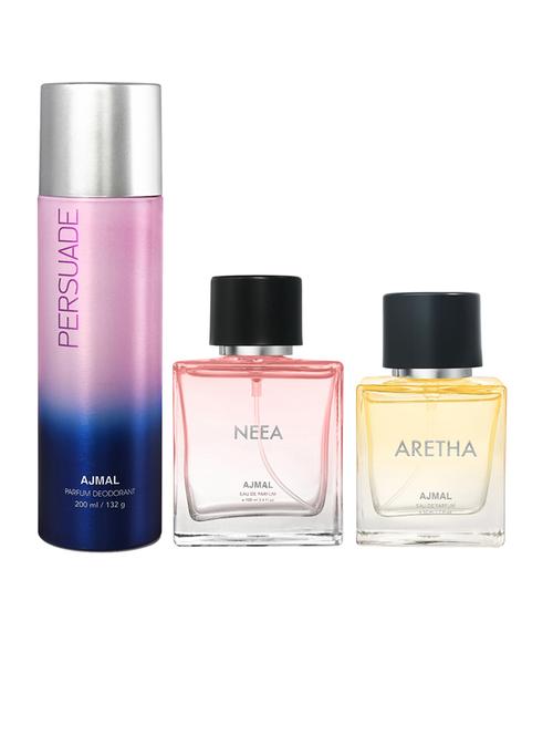 ajmal neea edp for women 100ml & persuade  deo for unisex 200ml and aretha edp 50 ml for women combo pack of 3 (total 350ml) - 18499662 - Very Small Image - 1