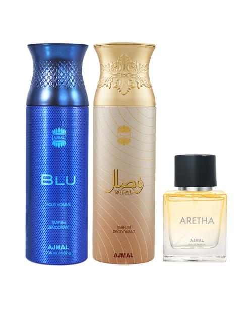 ajmal blu homme & wisal deodorant spray gift for unisex and aretha edp 50 ml for women (450 ml, pack of 3) - 18499672 - Very Small Image - 1