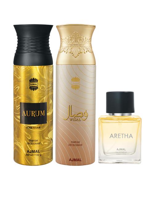 ajmal aurum femme & wisal deodorant for women each 200 ml and aretha edp 50 ml for women ( pack of 3) - 18499732 - Very Small Image - 1