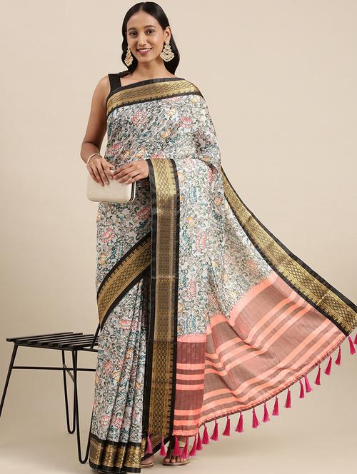 tassels detailed woven saree with blouse - 18499989 - Very Small Image - 1
