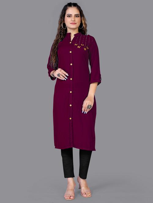 solid straight kurta - 18500068 - Very Small Image - 1