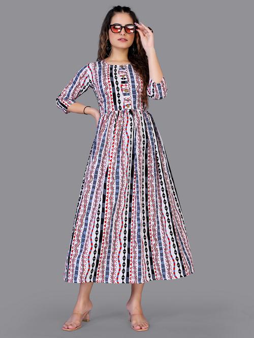 printed flare ethnic dress - 18500089 - Very Small Image - 1