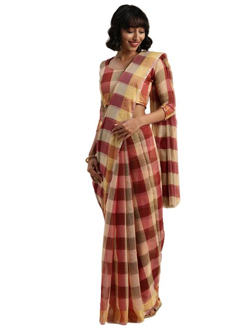 checkered woven saree - 18500310 - Very Small Image - 1