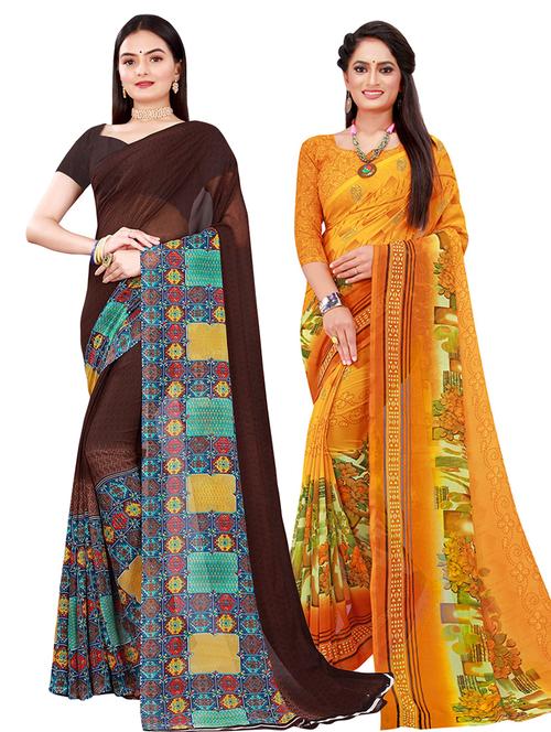 women's printed multi colored saree with blouse - 18500831 - Very Small Image - 1