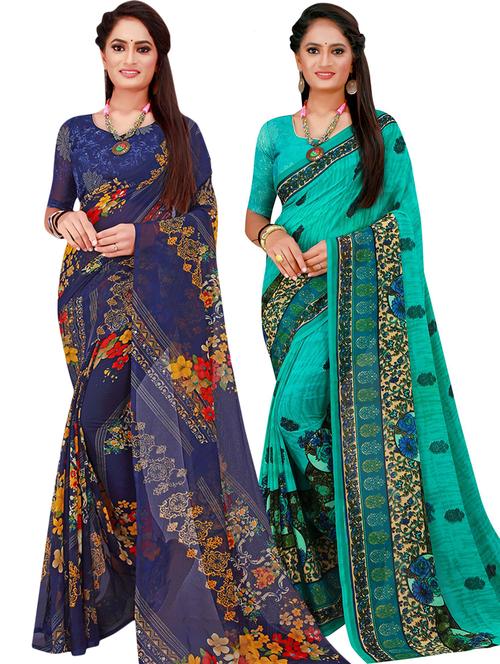 women's floral multi colored saree with blouse - 18500907 - Very Small Image - 1