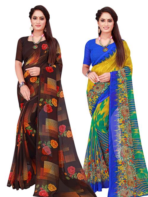 pack of 2 printed saree with blouse - 18501164 - Very Small Image - 1