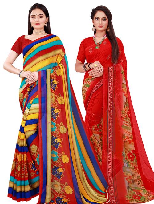 women's printed multi colored saree with blouse - 18501380 - Very Small Image - 1