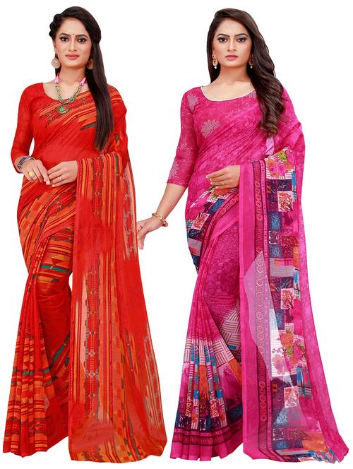 pack of 2 printed saree with blouse - 18501940 - Very Small Image - 1