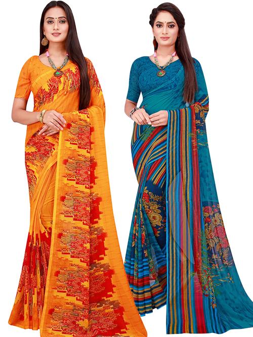 pack of 2 printed sarees - 18502197 - Very Small Image - 1