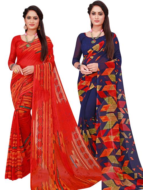 pack of 2 printed sarees - 18502298 - Very Small Image - 1