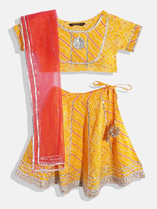girls yellow bandhani lehenga choli set  - 18502388 - Very Small Image - 1