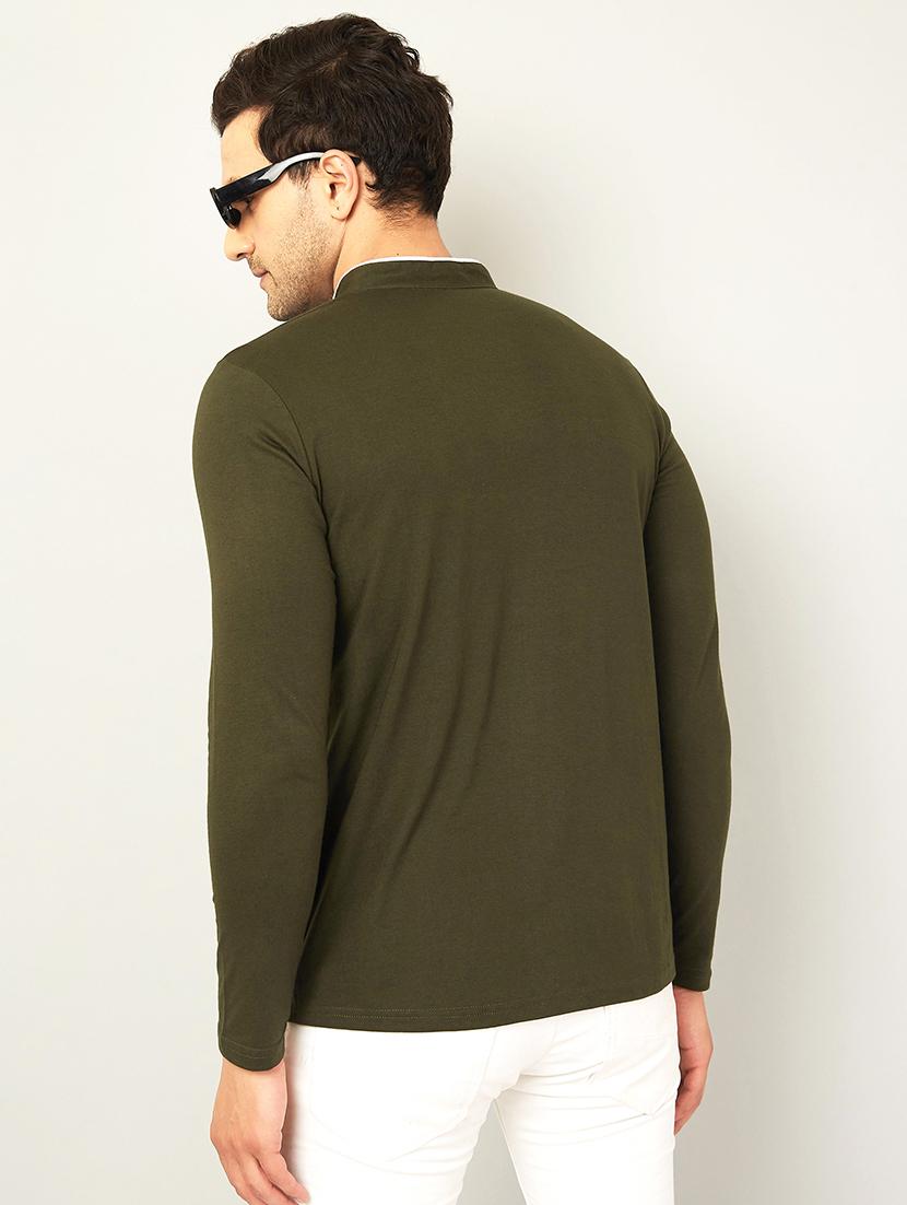 olive green solid casual t-shirt - 18507508 - Zoom Image - 2
